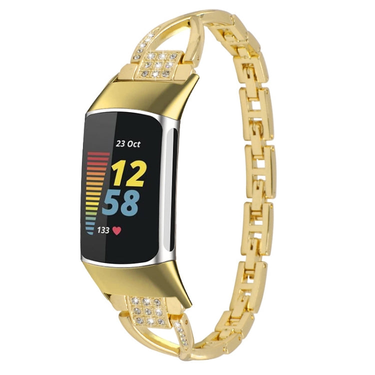 For Fitbit Charge 5 Diamond Metal Watch Band(Gold)