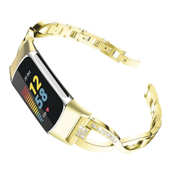 For Fitbit Charge 5 Diamond Metal Watch Band(Gold)