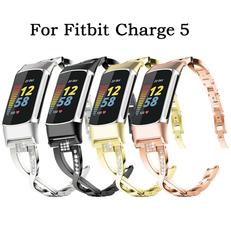 For Fitbit Charge 5 Diamond Metal Watch Band(Gold)