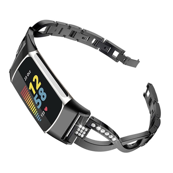 For Fitbit Charge 3 / 4 Diamond Metal Watch Band(Black)