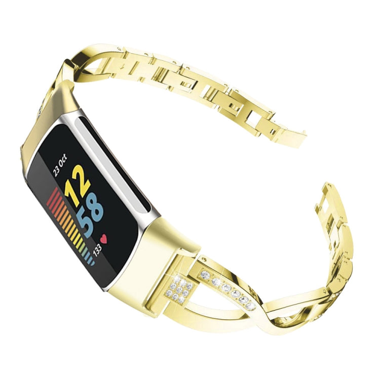 For Fitbit Charge 3 / 4 Diamond Metal Watch Band(Gold)