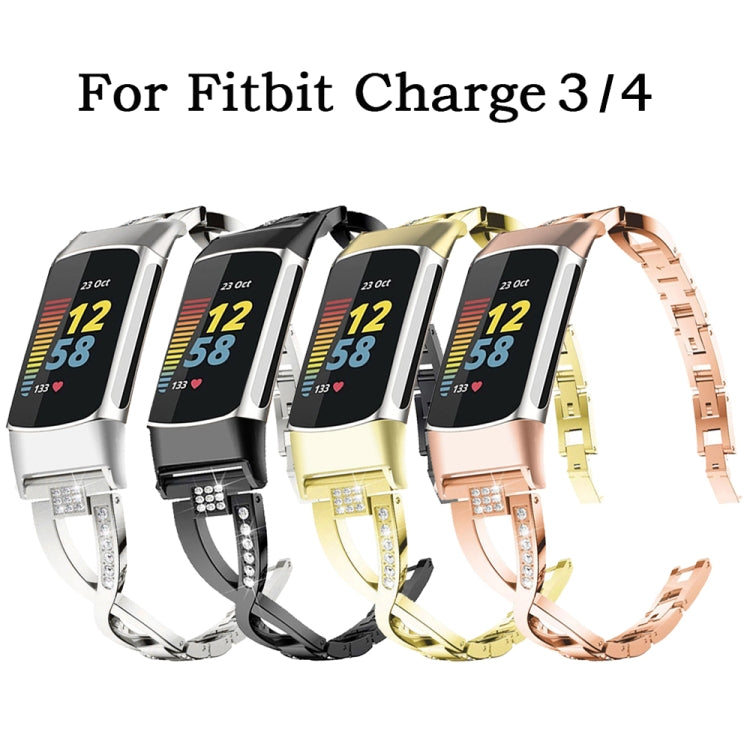 For Fitbit Charge 3 / 4 Diamond Metal Watch Band(Gold)