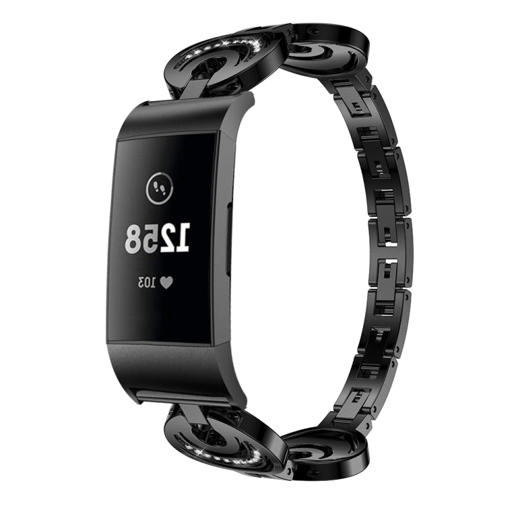For Fitbit Charge 2 Sun Moon Star Diamond Metal Watch Band(Black)