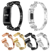 For Fitbit Charge 3 / 4 Sun Moon Star Diamond Metal Watch Band(Rose Gold)