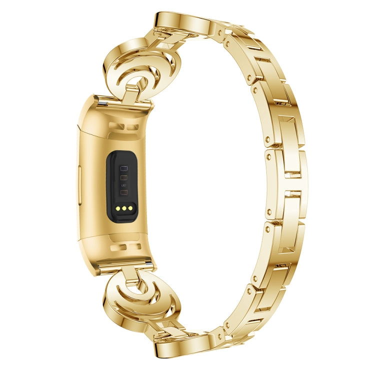 For Fitbit Charge 3 / 4 Sun Moon Star Diamond Metal Watch Band(Gold)