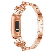 For Fitbit Charge 3 / 4 Sun Moon Star Diamond Metal Watch Band(Rose Gold)