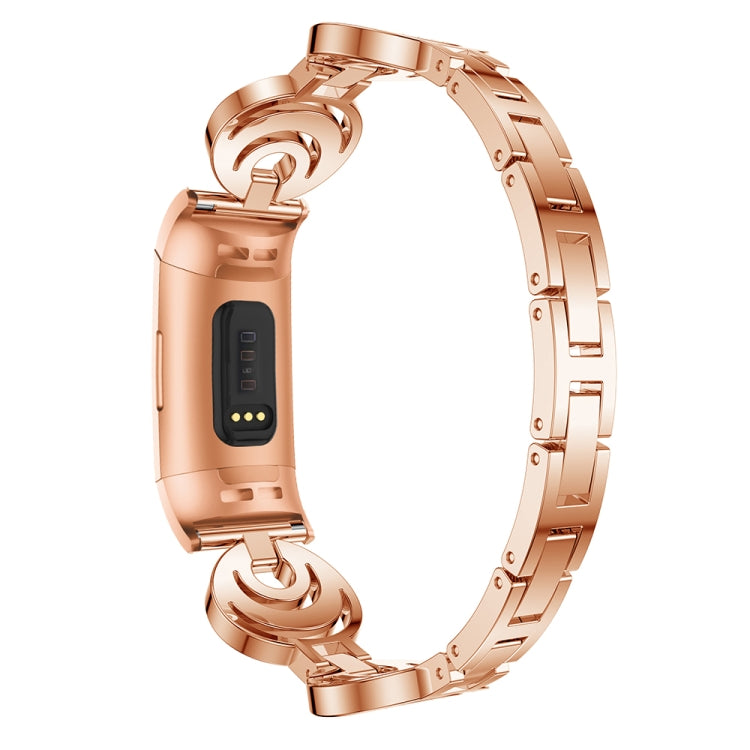 For Fitbit Charge 3 / 4 Sun Moon Star Diamond Metal Watch Band(Rose Gold)