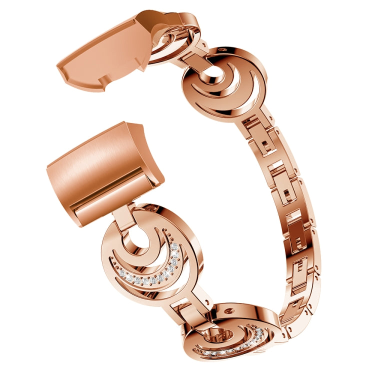For Fitbit Charge 3 / 4 Sun Moon Star Diamond Metal Watch Band(Rose Gold)