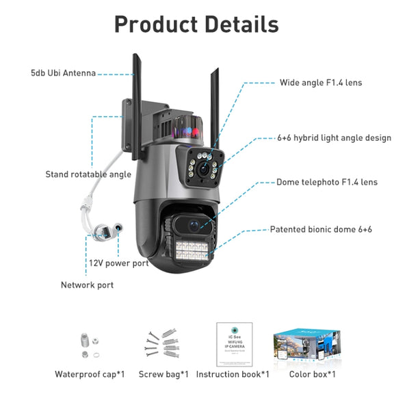 QX81 Humanoid Recognition AI Alarm WIFI Spherical Dual 2MP IP Camera, Plug:US Plug