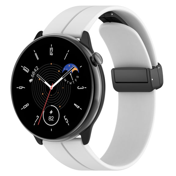For Amazfit GTR Mini Magnetic Fold Clasp Black Buckle Silicone Watch Band(White)