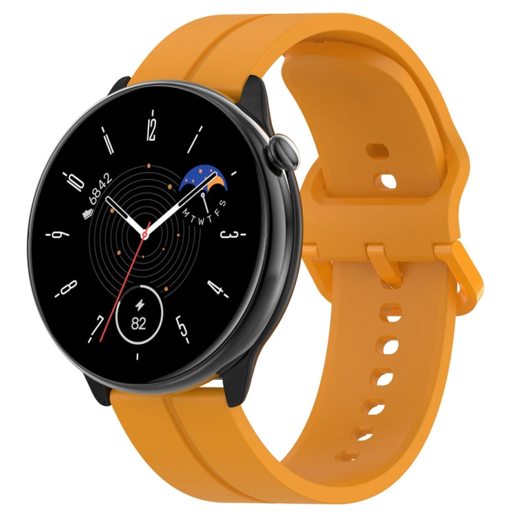 For Amazfit GTR Mini 20mm Flat Head Groove Reverse Buckle Silicone Watch Band(Yellow)