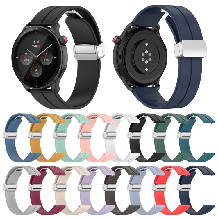 For Amazfit GTR 4 Magnetic Fold Clasp Silver Buckle Silicone Watch Band(Light Blue)