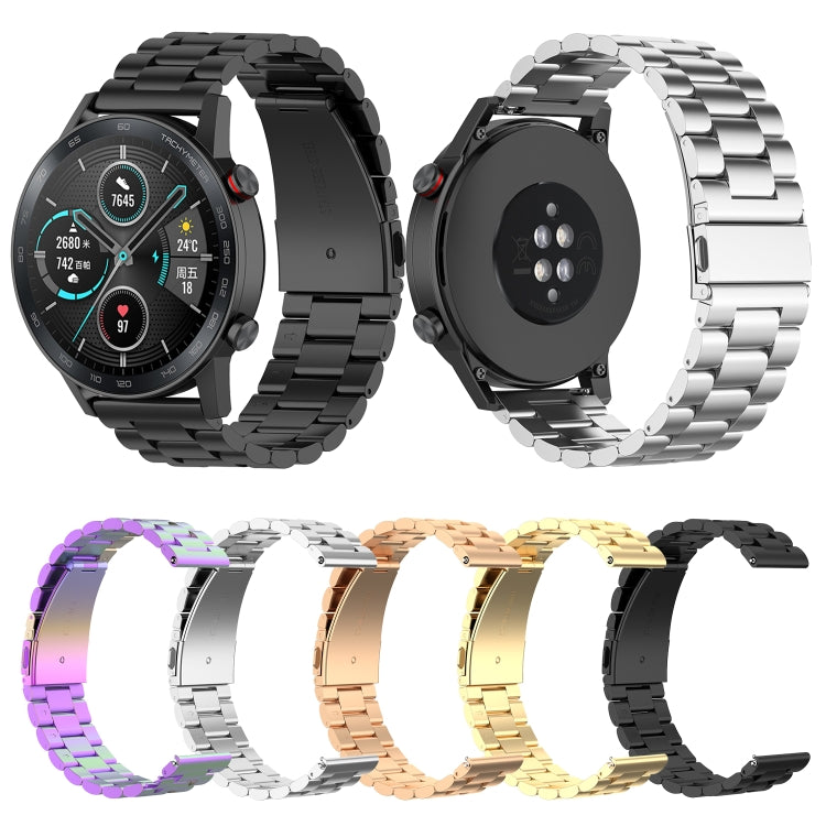 For Honor Watch GS 3i 22mm Three Bead Stainless Steel Metal Watch Band(Black)