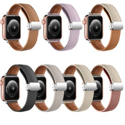 Folding Buckle Genuine Leather Watch Band For Apple Watch Series 8&7 41mm / SE 2&6&SE&5&4 40mm / 3&2&1 38mm(White + Brown)