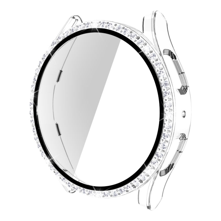 For Samsung Galaxy Watch5 44mm Single Row Diamond PC + Tempered Glass Watch Case(Transparent)