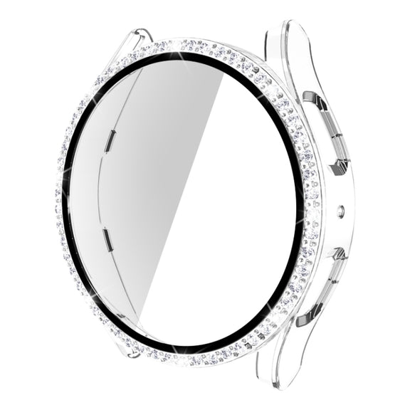 For Samsung Galaxy Watch5 44mm Single Row Diamond PC + Tempered Glass Watch Case(Transparent)