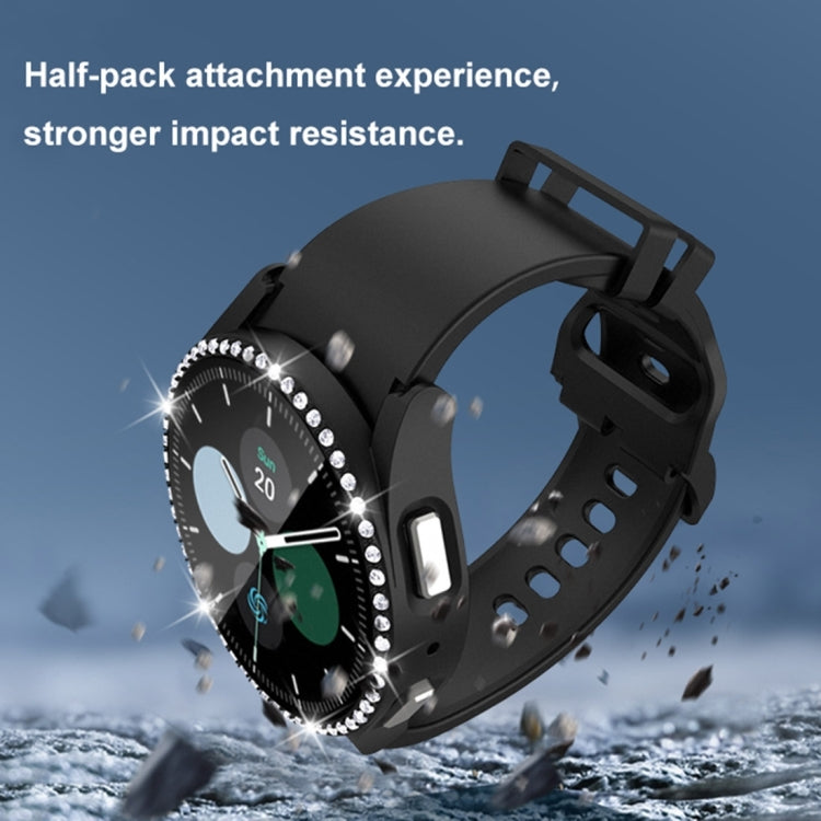 For Samsung Galaxy Watch5 44mm Single Row Diamond PC + Tempered Glass Watch Case(Light Green)