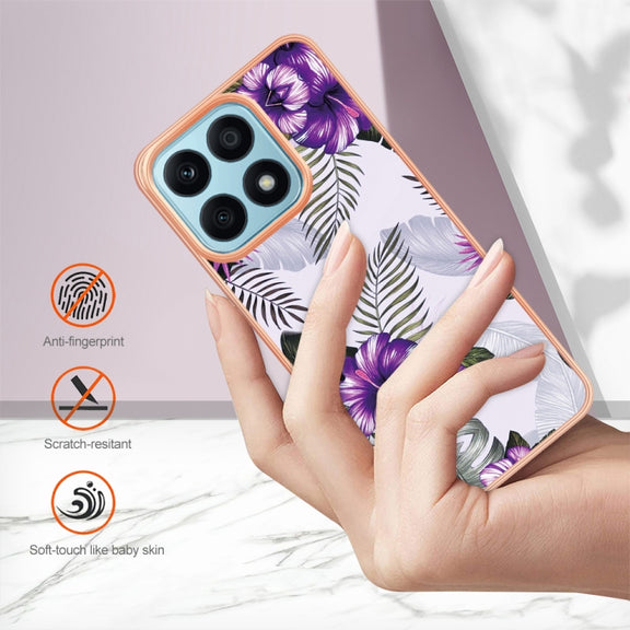 For Honor X8a Electroplating IMD TPU Phone Case(Purple Flower)