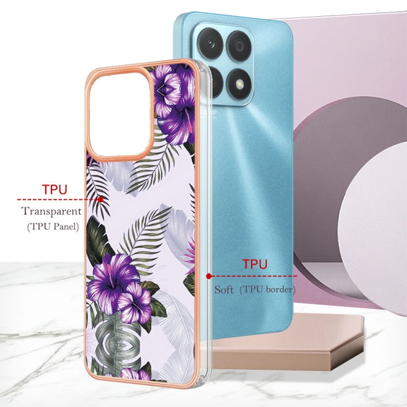 For Honor X8a Electroplating IMD TPU Phone Case(Purple Flower)