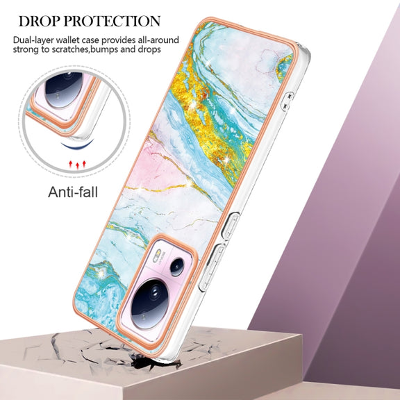 For Xiaomi 13 Lite 5G Electroplating Marble Dual-side IMD Phone Case(Green 004)