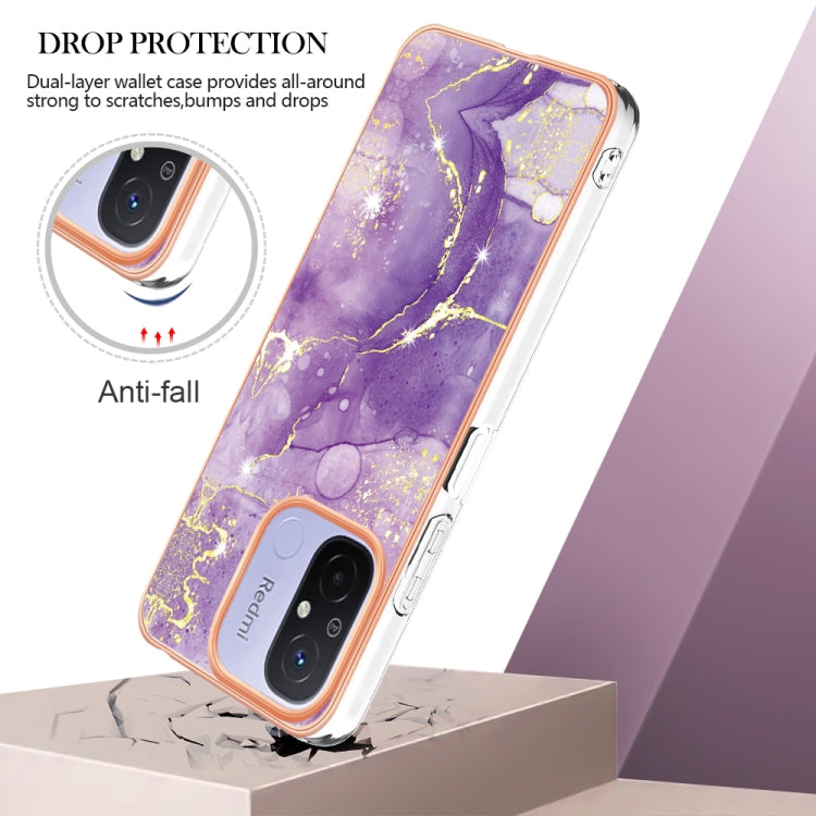 For Xiaomi Redmi 12C/11A 4G Global Electroplating Marble Dual-side IMD Phone Case(Purple 002)