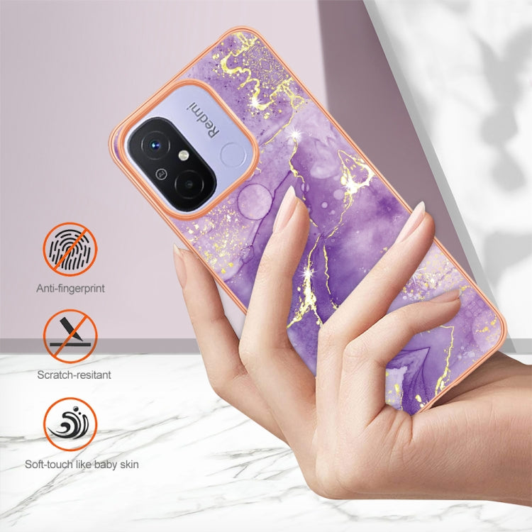 For Xiaomi Redmi 12C/11A 4G Global Electroplating Marble Dual-side IMD Phone Case(Purple 002)