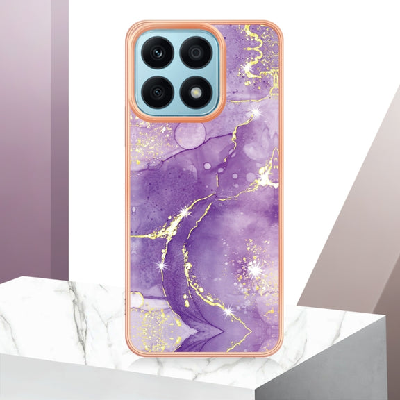 For Honor X8a Electroplating Marble Dual-side IMD Phone Case(Purple 002)