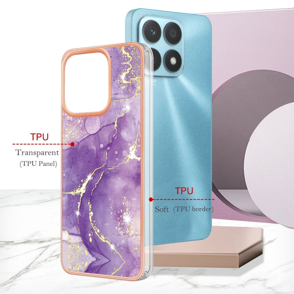For Honor X8a Electroplating Marble Dual-side IMD Phone Case(Purple 002)