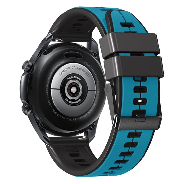 20mm Universal Vertical Line Two-Color Silicone Watch Band(Sky Blue+Black)