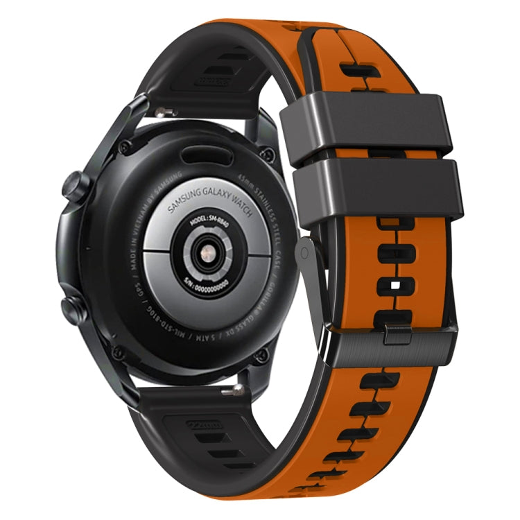 22mm Universal Vertical Line Two-Color Silicone Watch Band(Orange+Black)