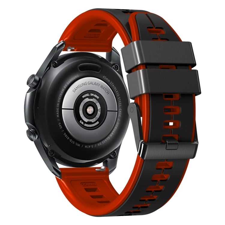 22mm Universal Vertical Line Two-Color Silicone Watch Band(Black+Red)