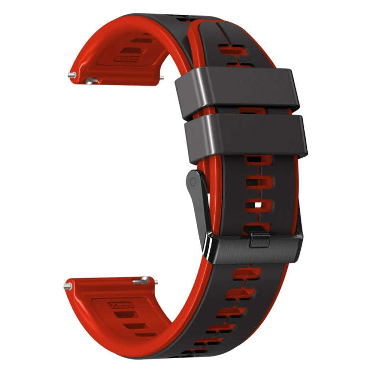 22mm Universal Vertical Line Two-Color Silicone Watch Band(Black+Red)