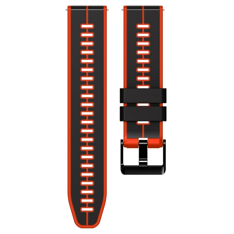 22mm Universal Vertical Line Two-Color Silicone Watch Band(Black+Red)