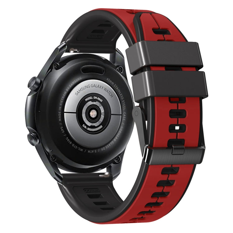 22mm Universal Vertical Line Two-Color Silicone Watch Band(Red+Black)