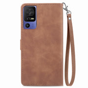 For TCL 40 SE Embossed Flower Zipper Leather Phone Case(Brown)