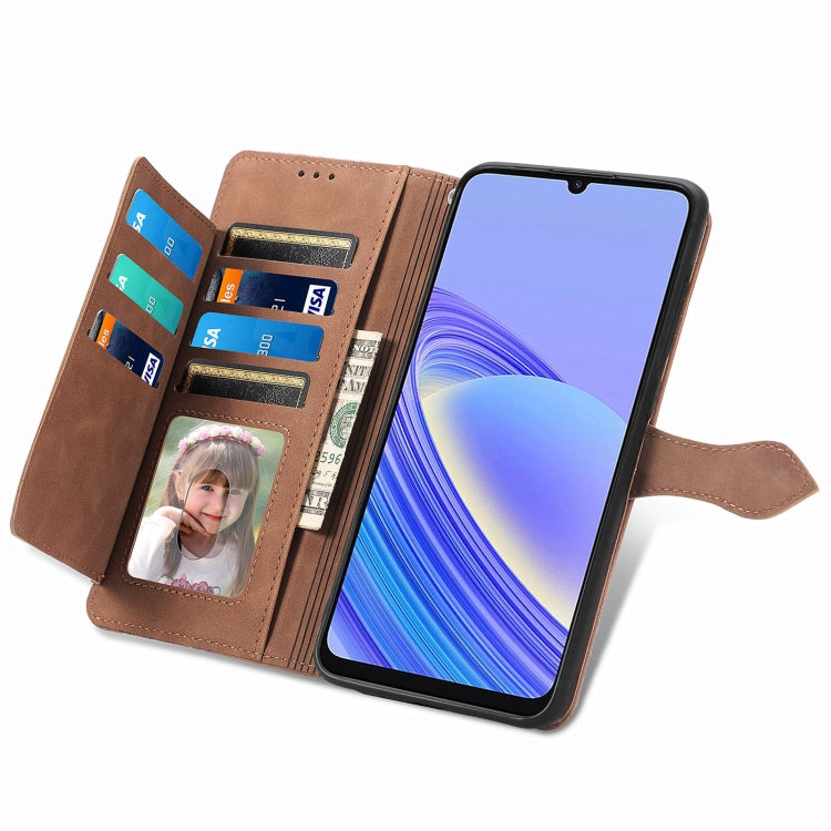 For TCL 40 SE Embossed Flower Zipper Leather Phone Case(Brown)