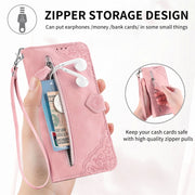 For TCL 40 SE Embossed Flower Zipper Leather Phone Case(Brown)
