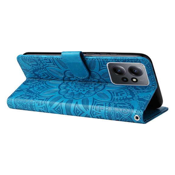 For Xiaomi Redmi Note 12 4G Global Embossed Sunflower Leather Phone Case(Blue)