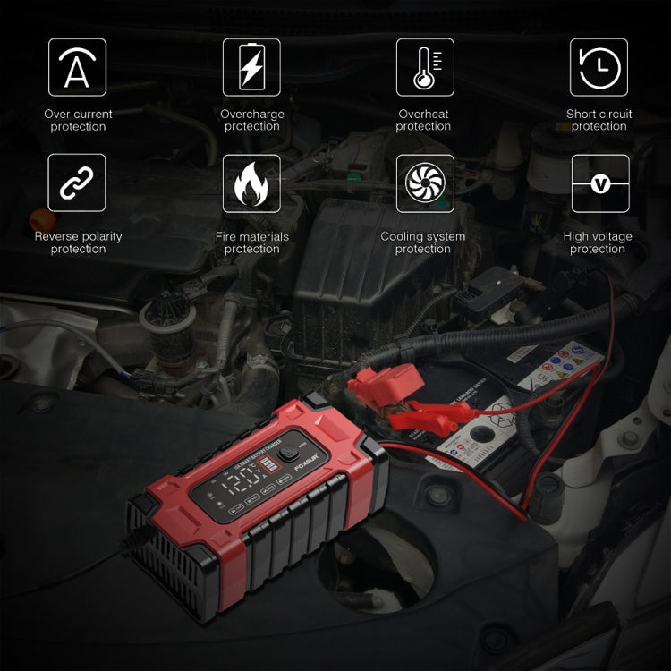 FOXSUR 12V / 24V / 10A Car / Motorcycle Battery Smart Repair Lead-acid Battery Charger, Plug Type:US Plug