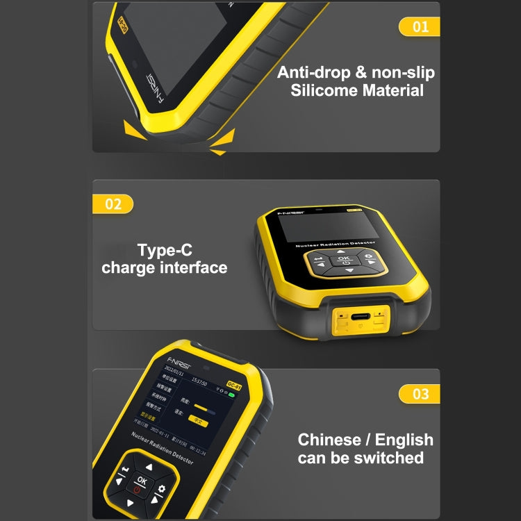 Fnirsi GC01 Home Lndustrial Marble Radioactive X / Y Ray Nuclear Radiation Detector Geiger Counter(Yellow)