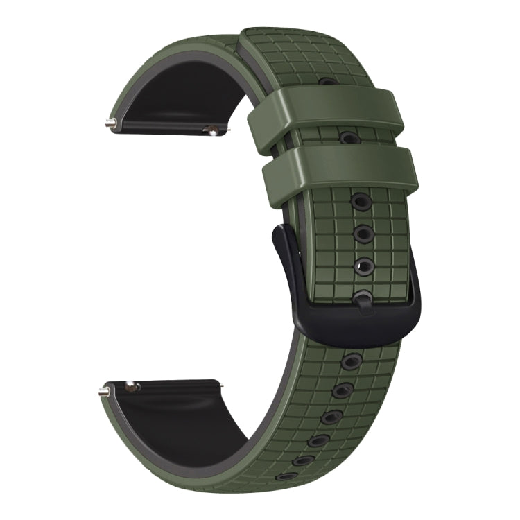 20mm Universal Mesh Two-Tone Silicone Watch Band(Army Green Black)