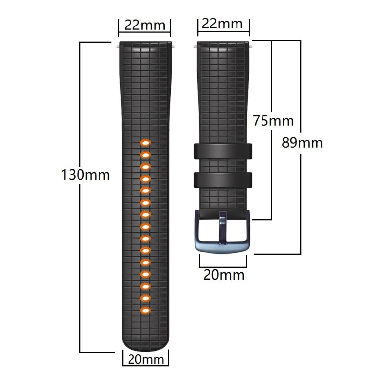 22mm Universal Mesh Two-Tone Silicone Watch Band(Black Sky Blue)