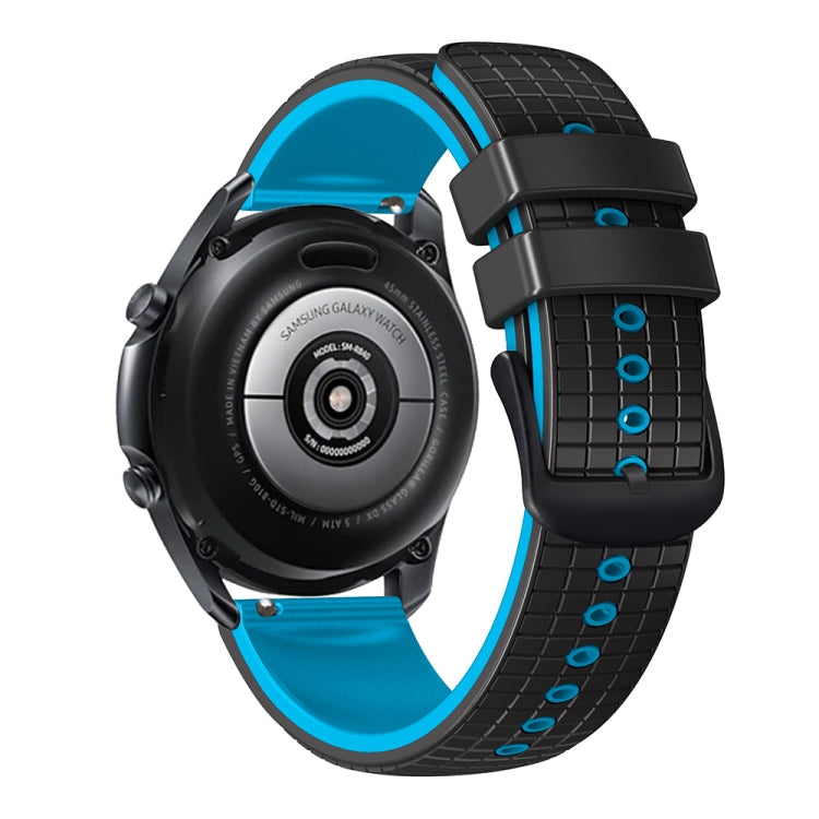 22mm Universal Mesh Two-Tone Silicone Watch Band(Black Sky Blue)