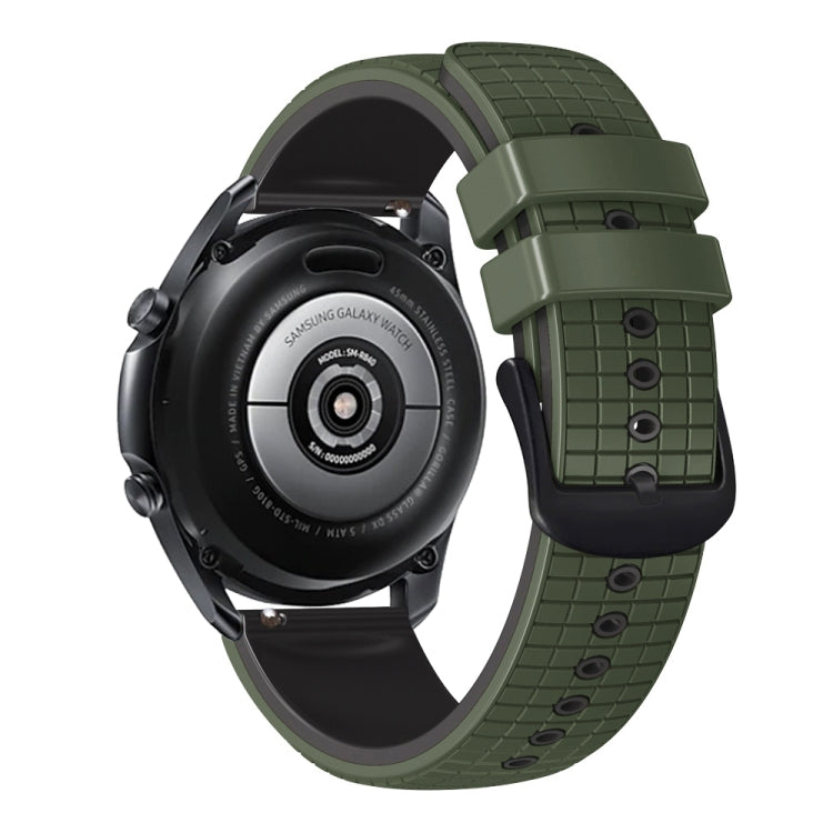 22mm Universal Mesh Two-Tone Silicone Watch Band(Army Green Black)