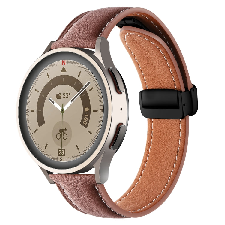 20mm Folding Buckle Plain Weave Genuine Leather Watch Band(Brown+Black)