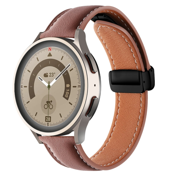 20mm Folding Buckle Plain Weave Genuine Leather Watch Band(Brown+Black)