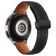 20mm Folding Buckle Plain Weave Genuine Leather Watch Band(Black+Black)