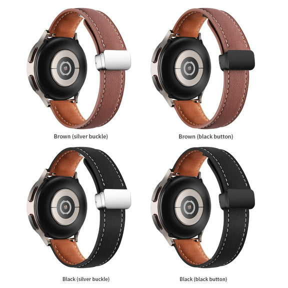 20mm Folding Buckle Plain Weave Genuine Leather Watch Band(Black+Black)