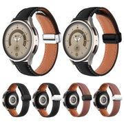 20mm Folding Buckle Plain Weave Genuine Leather Watch Band(Black+Black)