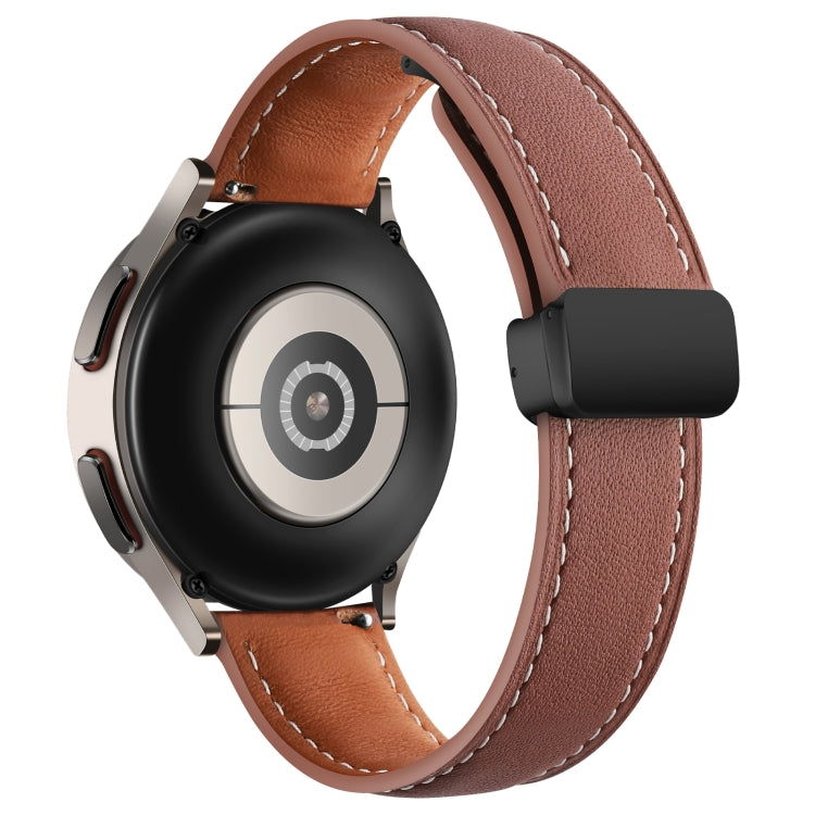 22mm Folding Buckle Plain Weave Genuine Leather Watch Band(Brown+Black)